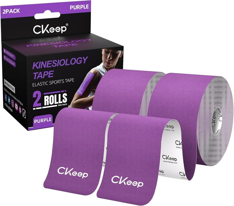 Ckeep Kinesiology Tape, Uncut 2 Rolls, Original Cotton Elastic Premium Athletic Tape,Latex Free Hypoallergenic, 2inch x 16ft, Purple - Image 1